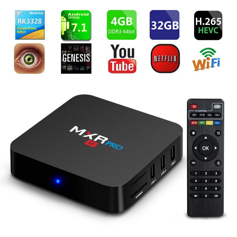 

Android 7.1 TV Box 4GB RAM 32GB ROM RK3328 Quad Core Dual Wifi Smart Mini PC Streaming Media Player 4K 3D MXR Pro Set Top Box