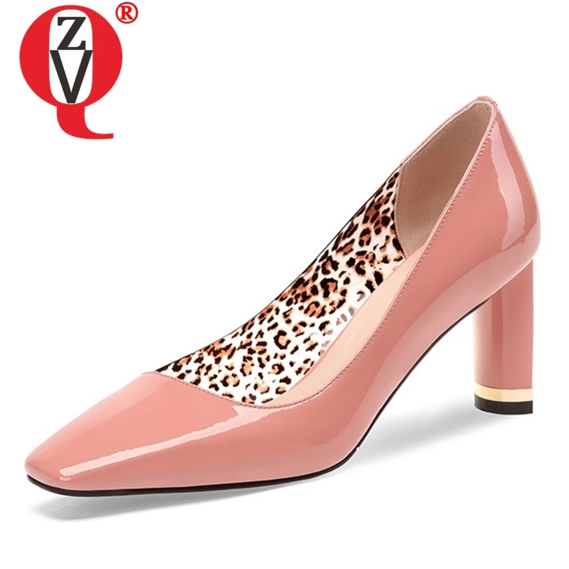 

ZVQ shoes woman 2019 autumn new fashion sexy mixed colors square toe genuine leather party woman pumps high strange style shoes
