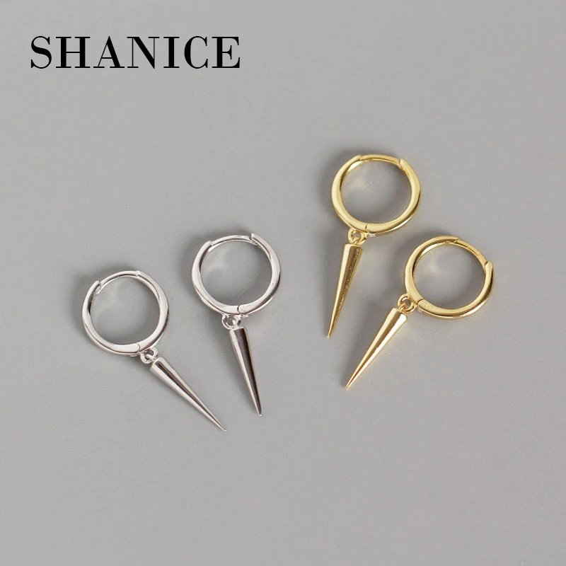 

SHANICE 100% Real Pure 925 Sterling Silver Unisex Punk Rock Personality Spike Rivet Taper Hoop Earrings Rock Party Jewelry