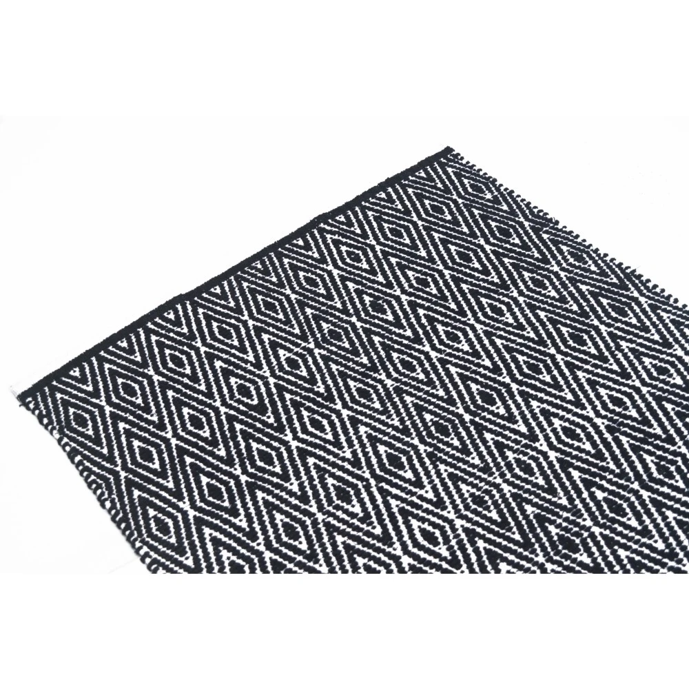 Diamond Patterned Cotton Chenille Rug, Black And White (1)