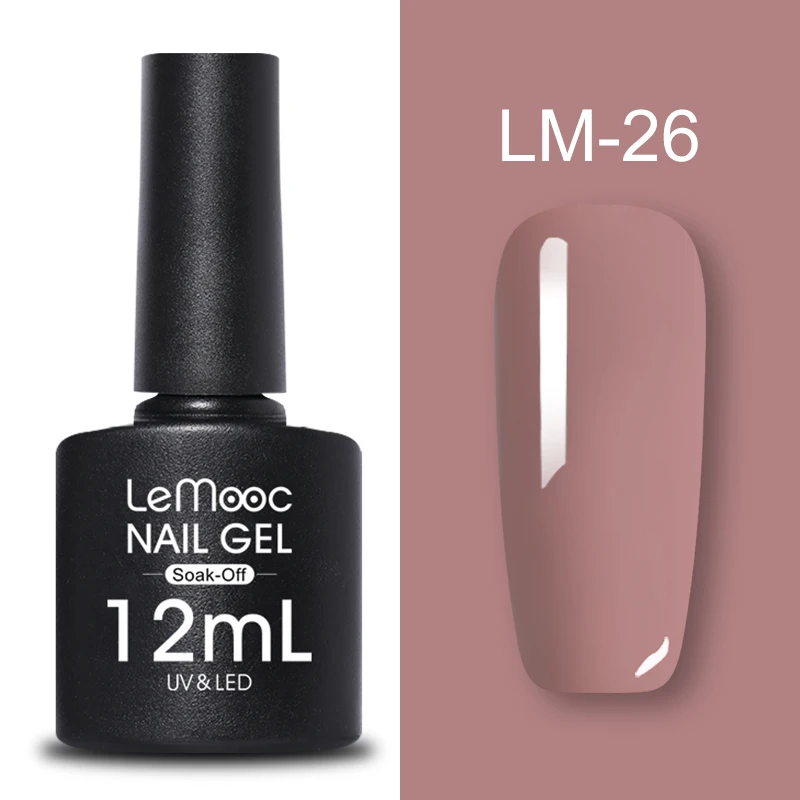 LEMOOC, 12 мл, Цветной Гель-лак с блестками, красный, серый, черный цвета, замачиваемый УФ светодиодный лак, долговечный гель для дизайна ногтей - Color: LM-26
