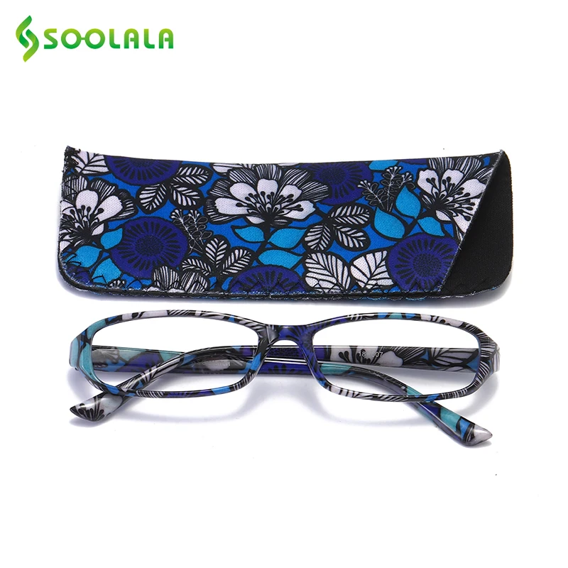 SOOLALA 4pcs Womens Reading Glasses Spring Hinge Rectangular Printed Reading Glasses w/ Matching Pouch +1.0 1.5 1.75 2.25 to 4.0