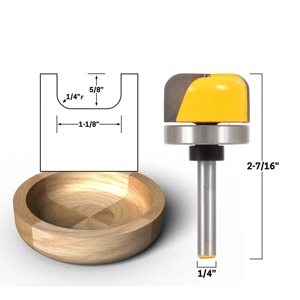 

1/4'' Shank Bowl Router Bit Dish Tray Practical Wood Carving Cutting Tools With Storage Box for DIY Woodworking Cutters Yellow