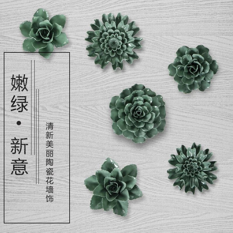 Dark Green Flower Decorative Wall Flower Dishes Porcelain