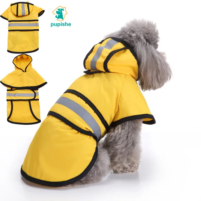 PUPISHE Pet Dog Raincoat Waterproof Hooded Dog Clothes Rain Coat Cloak