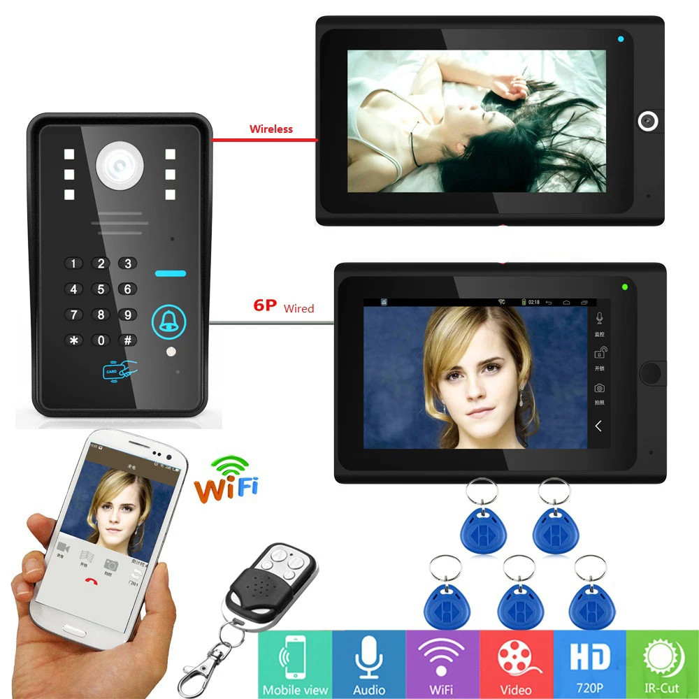 

YobangSecurity Video Intercom Wifi Wireless Video Door Phone Doorbell Intercom System With 2x7 Inch Monitor(1 wireless,1 wired)