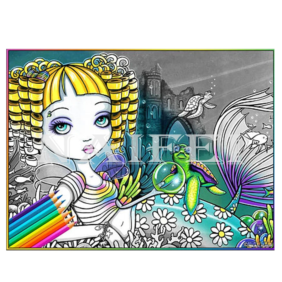 

DIY Diamond Painting Cross Stitch Kits cartoon Mermaids Princess Full Diamond Embroidery Turtle 5D Diamond Mosaic home decor