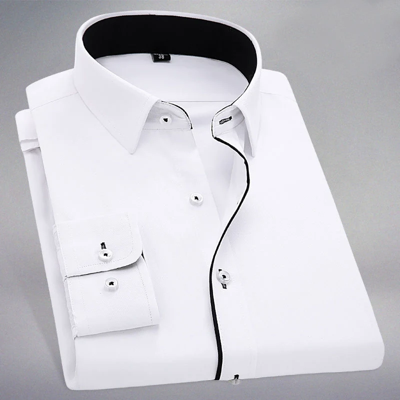 Мужская весенне-осенняя белая рубашка Мужская Рабочая Рубашка с длинными рукавами деловая официальная повседневная мужская одежда из саржевого хлопка HOWDFEO