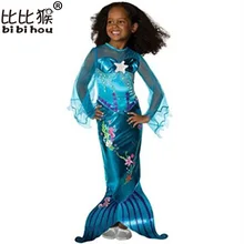 Новинка года; платья русалки для девочек с жемчугом; Детские костюмы для костюмированной вечеринки «Русалочка Ариэль» на Хэллоуин для детей; карнавальное платье