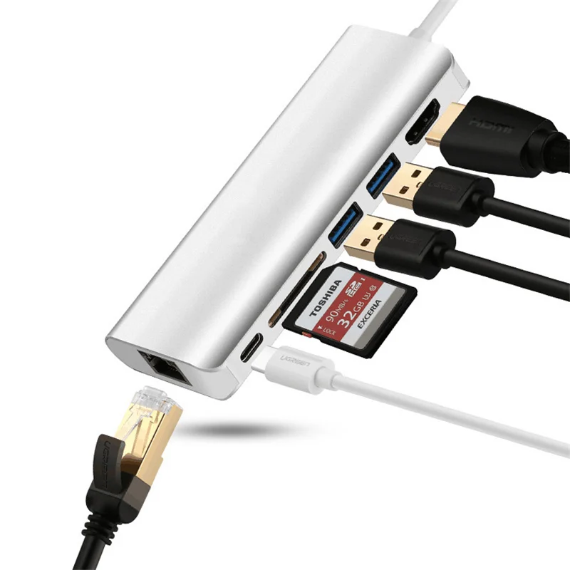 

Type-c Expansion HUB Gigabit Ethernet USB-C Converting HDMI Female + SD/ TF HUB RJ45 Female SD Card Reader for Macbook