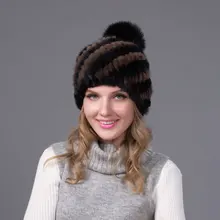 Новый 2016 Женская Мода Зима Теплая Подлинная Реального Норки Шапочки шляпа Леди Шарм Pom Pom Меха Шапка с Подкладкой Бесплатная Доставка JQ6001