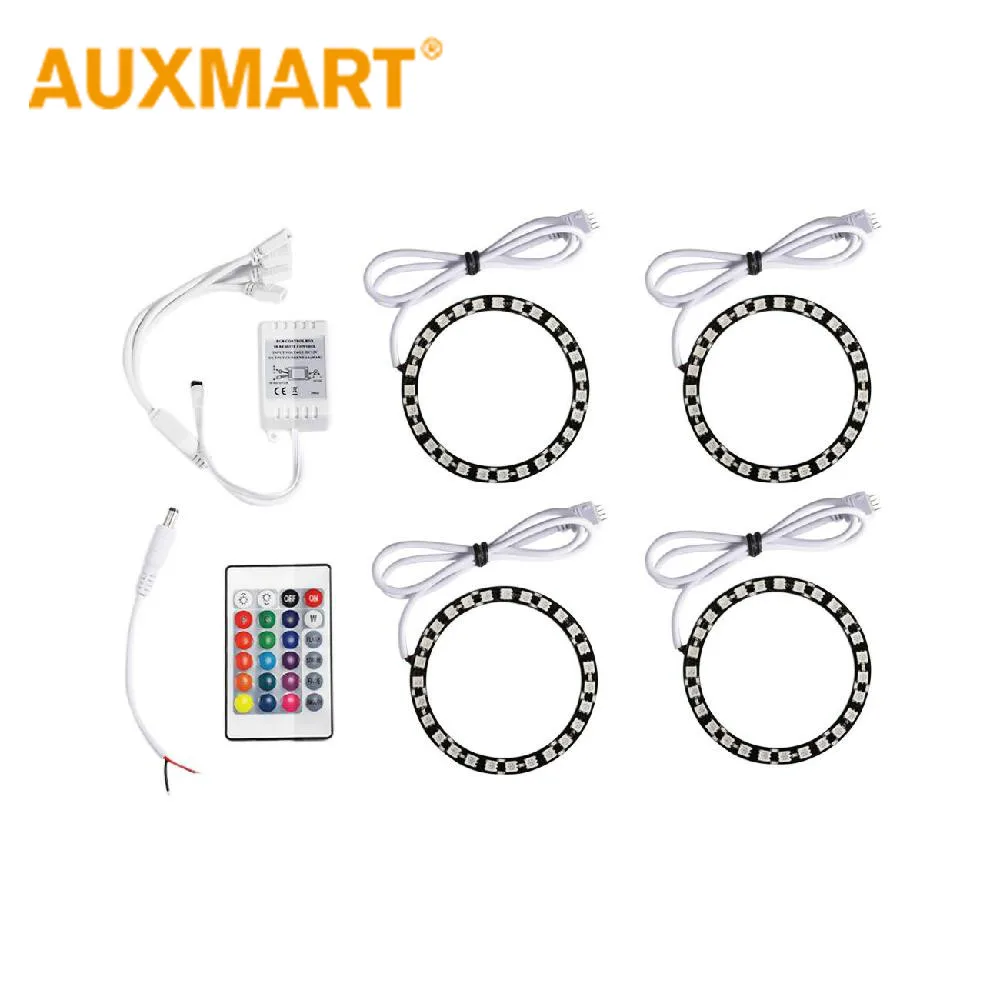 

Auxmart 4X 90MM 5050SMD Multi-Color RGB LED Angel Eyes 12V For BMW Kia Toyota Halo Ring Kit Headlights