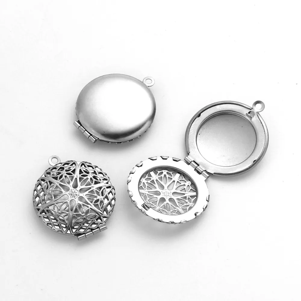 

Stainless Steel Picture Photo Locket Frame Pendents Vintage round Pendant Silver Tone Leaf Cabochon Settings For Woman DIY