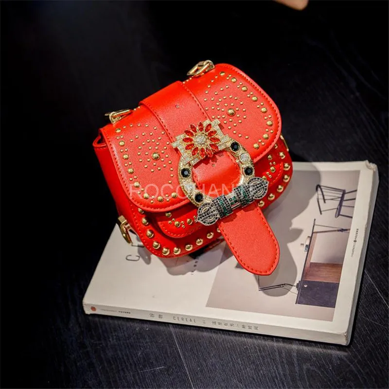 

ROCOHANTI Fashion Individual Diamonds Rivet Mini Saddle Bag Cross Body Single Shoulder Bag NEW Style