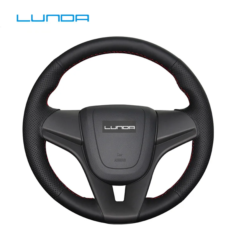 LUNDA Black Leather Car Steering Wheel Cover for Chevrolet Cruze 2009