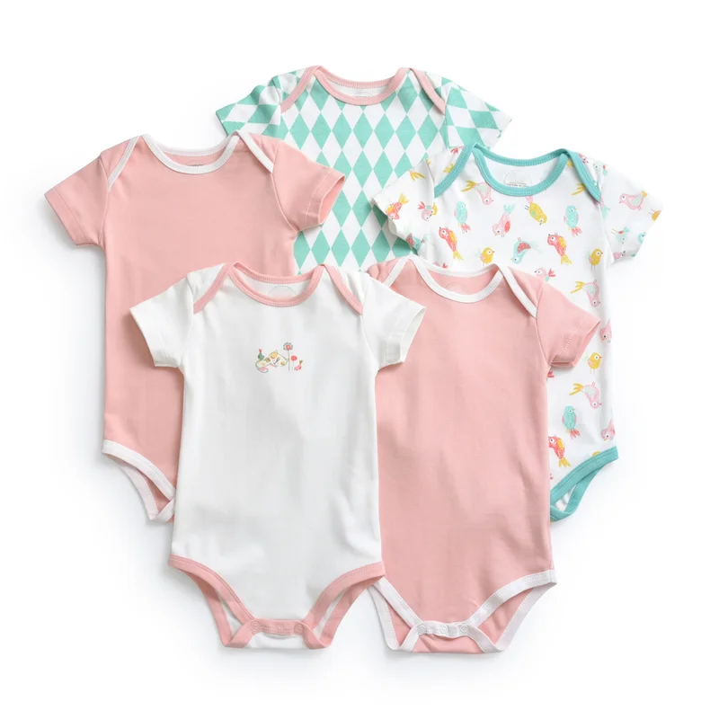 

5 Pcs/lot Baby Clothes New Born Baby Girl Pink Romper Boys Jumpsuit 100% Cotton Romper Short Sleeve Baby Roupas De Bebe 0-18M
