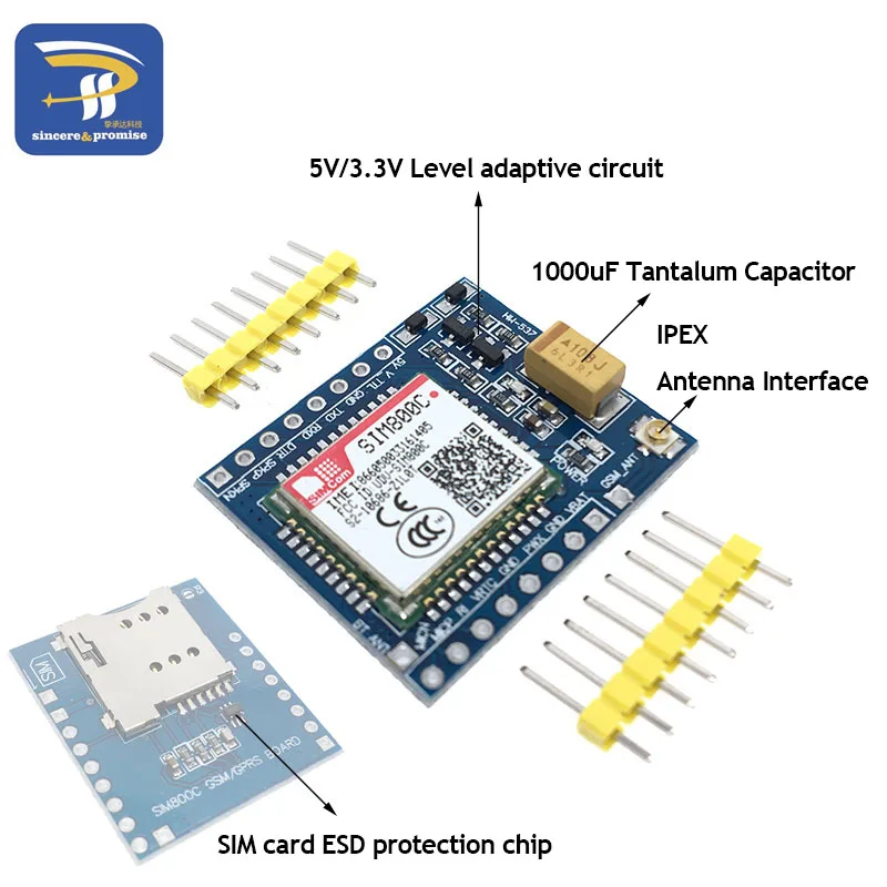 SIM800C GSM GPRS модуль 5 В/3,3 в ttl макетная плата IPEX с Bluetooth и TTS для Arduino STM32 C51