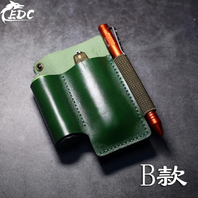 Первый слой воловья кожа EDC поясная кобура Многофункциональная портативная сумка для хранения кожаных товаров для хранения инструментов много цветов на выбор - Цвет: B green