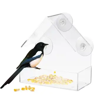 

Wholesale Transparent Acrylic Adsorption Type House Shape Bird Feeder Innovative Suction Cup Bird Feeders Dispenser