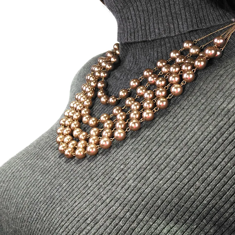 FY классическое многослойное короткое ожерелье-свитер с имитацией жемчуга
