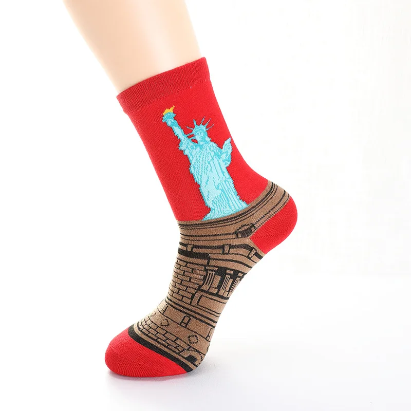 Хит, звездная ночь, Осень-зима, Ретро стиль, для женщин, индивидуальное искусство, Ван Гог, Фреска, всемирно известная живопись, мужские носки, масло, забавные счастливые носки - Цвет: Statue of Liberty