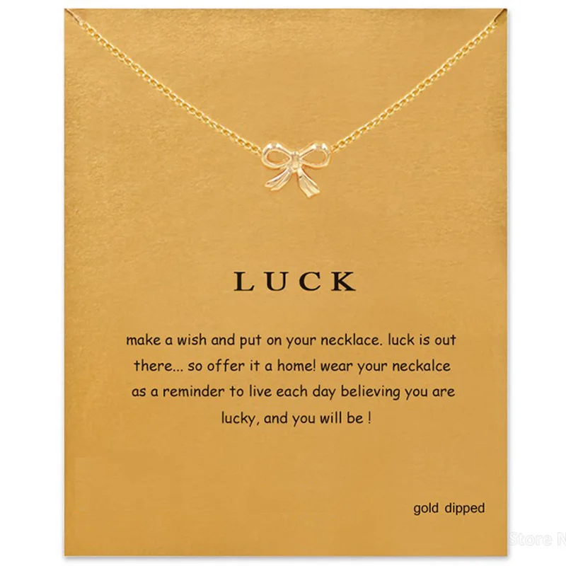 

Simple Gold Color Bowknot Necklace Women Minimalist Pendant Clavicle Chain Statement Choker Necklaces Luck Gift Card mothers day
