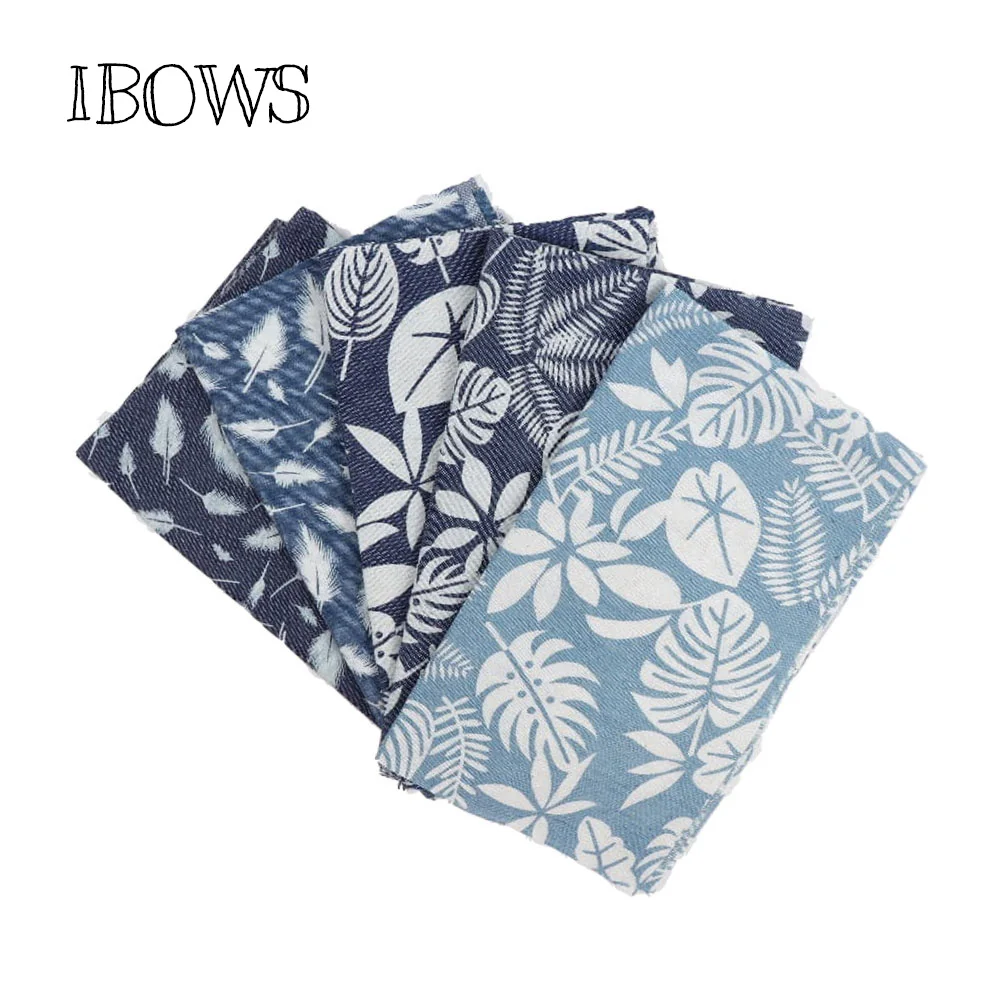 

40CM*50CM Soft Denim Fabric Wash Cotton Feather Leaves DIY Baby Clothes Sewing Quilt Fabric Handmade Bags Deraction Material