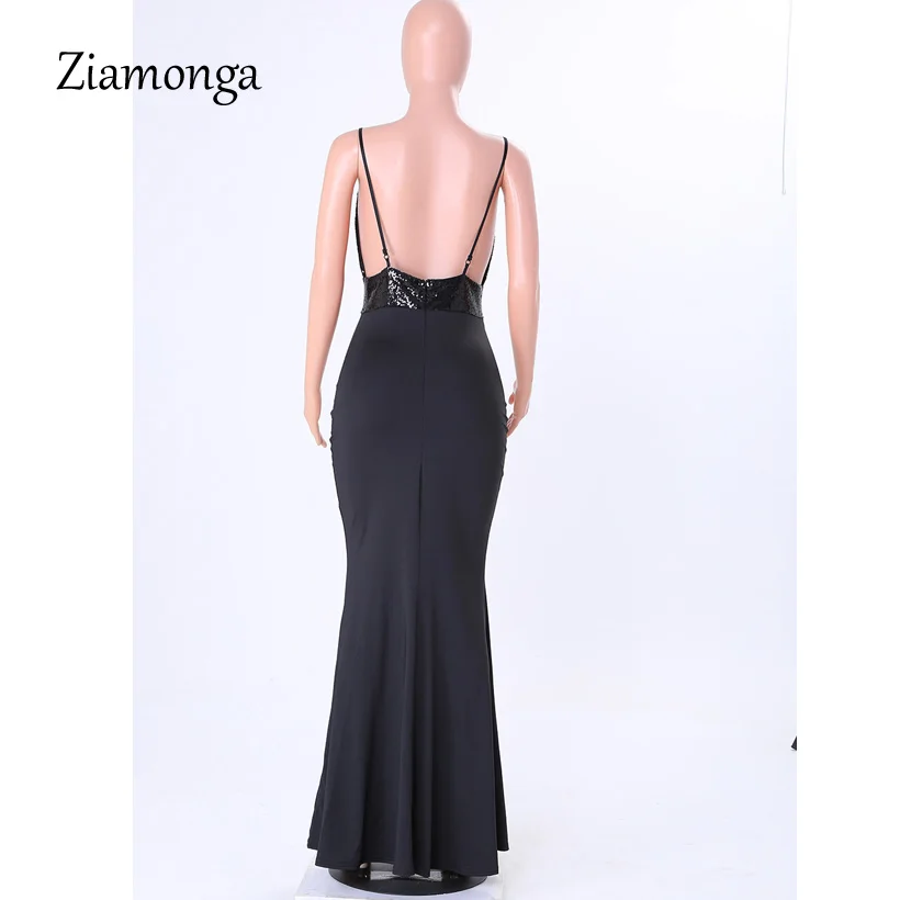 Ziamonga Женское Платье макси с блестками без рукавов, сексуальное платье с глубоким v-образным вырезом на бретельках, платье русалки черного и винного цвета, вечерние длинные платья
