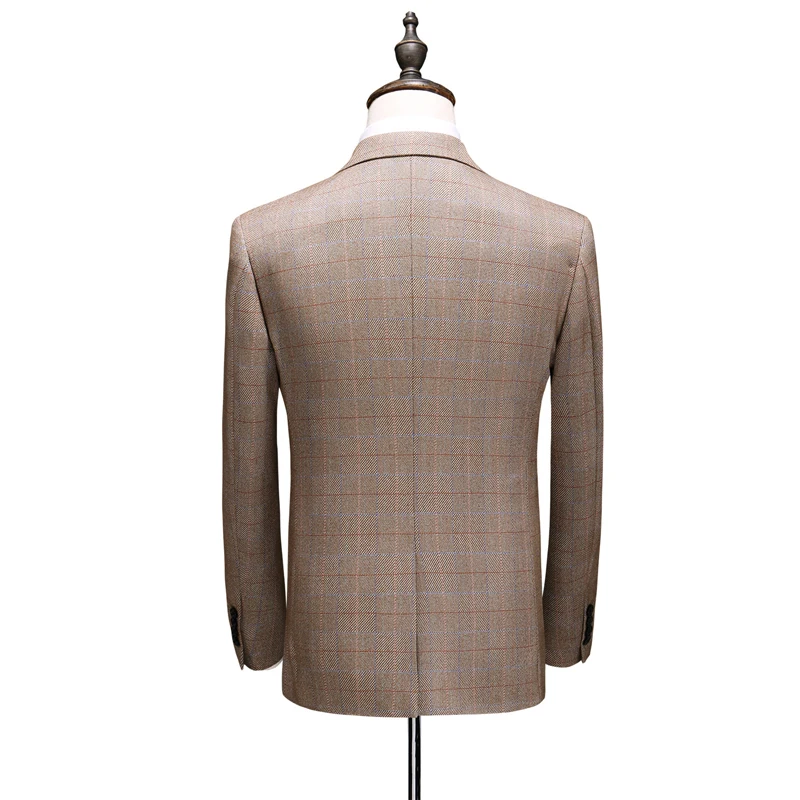 (Blazer+Vest+Pants) Mens Wedding Suit Male Blazers Slim Fit Suits for Men Costume Business Formal Party Classic  Khaki / S-5XL