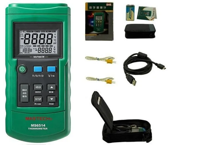 

MASTECH MS6514 MS6511 Dual Channel Digital Thermometer Temperature Logger Tester USB Interface K/J/T/E/R/S/N Thermocouple