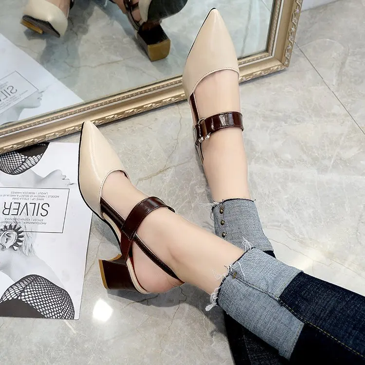 

STAN SHARK 2019 spring hollow coarse sandals high-heeled shallow mouth pointed pumps shoes women Female sexy high heels large
