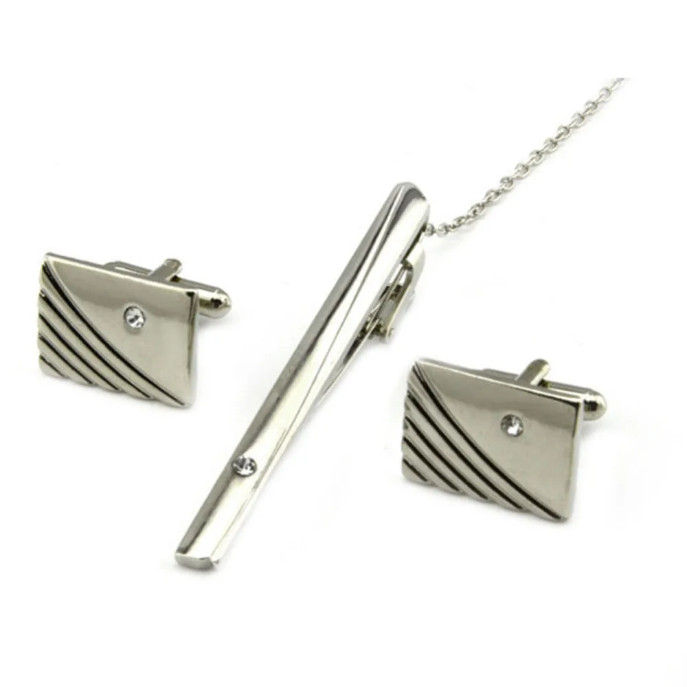 Men Silver Necktie Pins Tie Clips Twill Cufflinks Tie Clip Sets