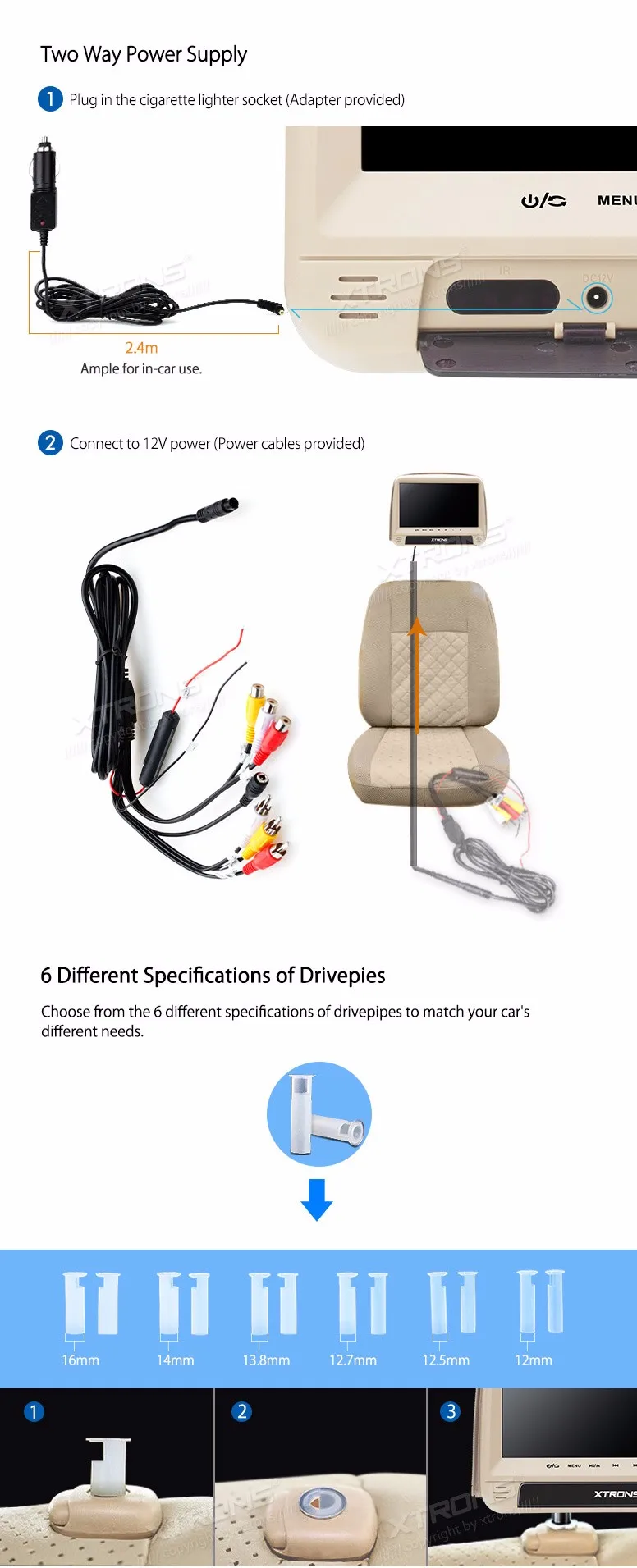 Sale 2x9" Headrest Car DVD Car Headrest DVD Headrest Car Monitor DVD with HDMI Port & Detachable Zipper Cover Design 12