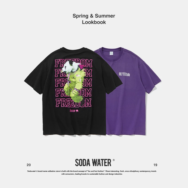 

SODA WATER Keep Real Freedom T-shirt Loose Fit Printed Tee 2019 New Arrival Summer Hip hop Swag Cotton T-shirt Couple Tee 9198S