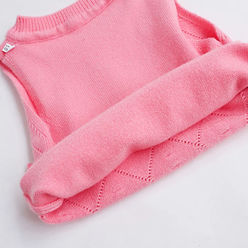 Hollow Out Baby Girl Sweater Vest Diamond Pattern O-Neck Sweet Princess Sleeveless Outfit Children's Knitting Pullover High Quality (4)