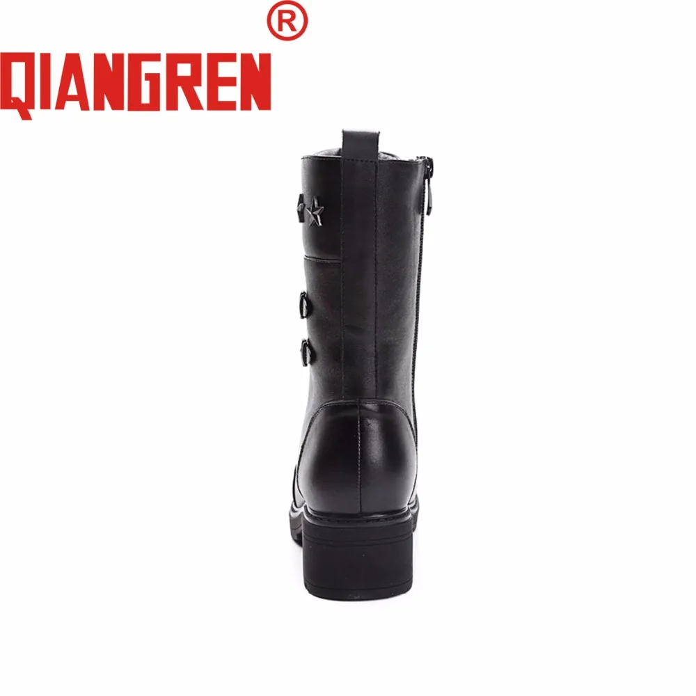 Bottes Vache En Hiver Moto Neige Femme Marque Caoutchouc Cuir Véritable Militaire Noir Femmes Extérieur Qiangren Laine De 1pwFwP