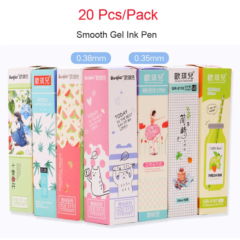 

20Pcs/Lot Creative Kawaii Sweet Flash Cartridge Gel Pen Refill Fruit Cute Christmas Gift Cartoon Feather Flower Stationery Store