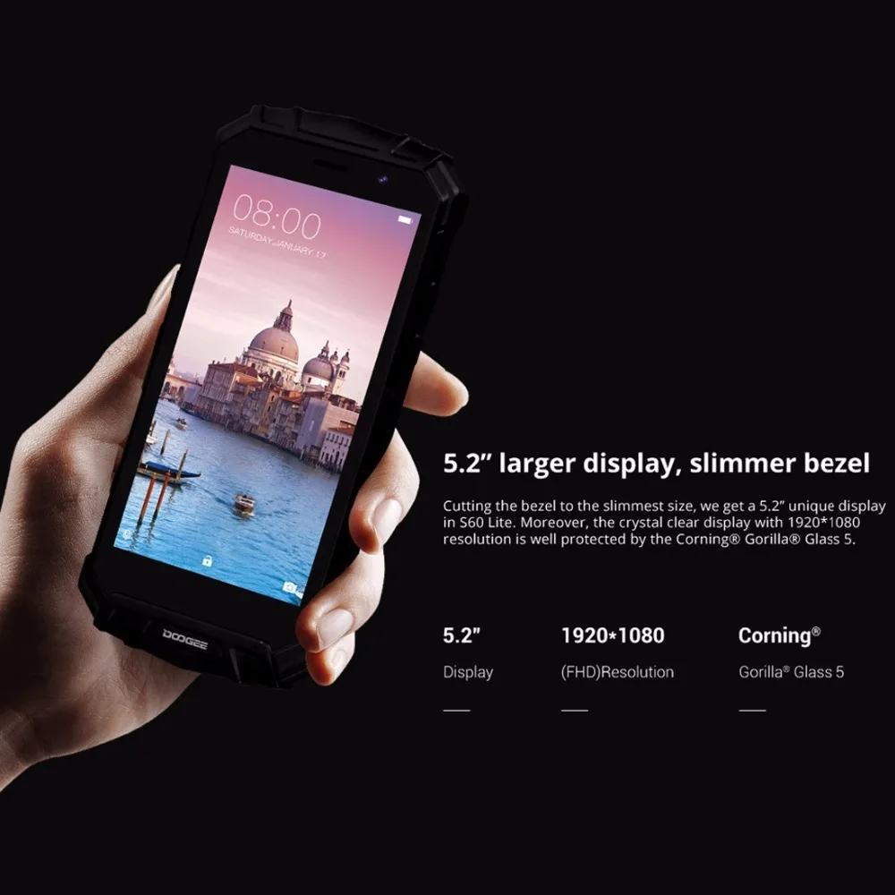 DOOGEE S60 lite мобильный телефон IP68 Водонепроницаемый 5," FHD 4 Гб+ 32 ГБ MT6750T Восьмиядерный 16 МП отпечаток пальца 5580 мАч Android 7,0 смартфон