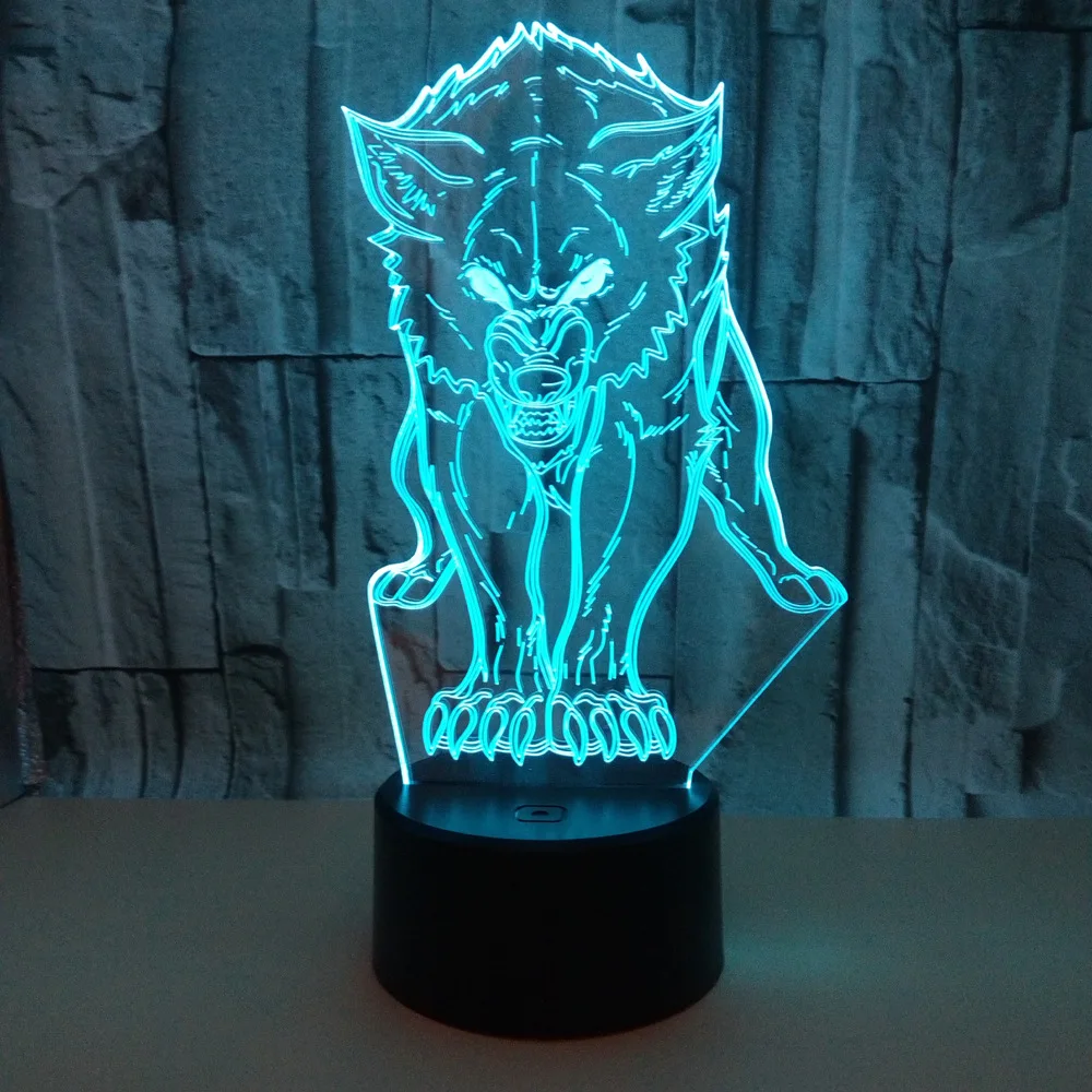 Животных Волк Декор 3D светодиодный Звездная ночь красочные волк Дизайн настольная лампа волк-подросток Иллюзия огни Спальня современный
