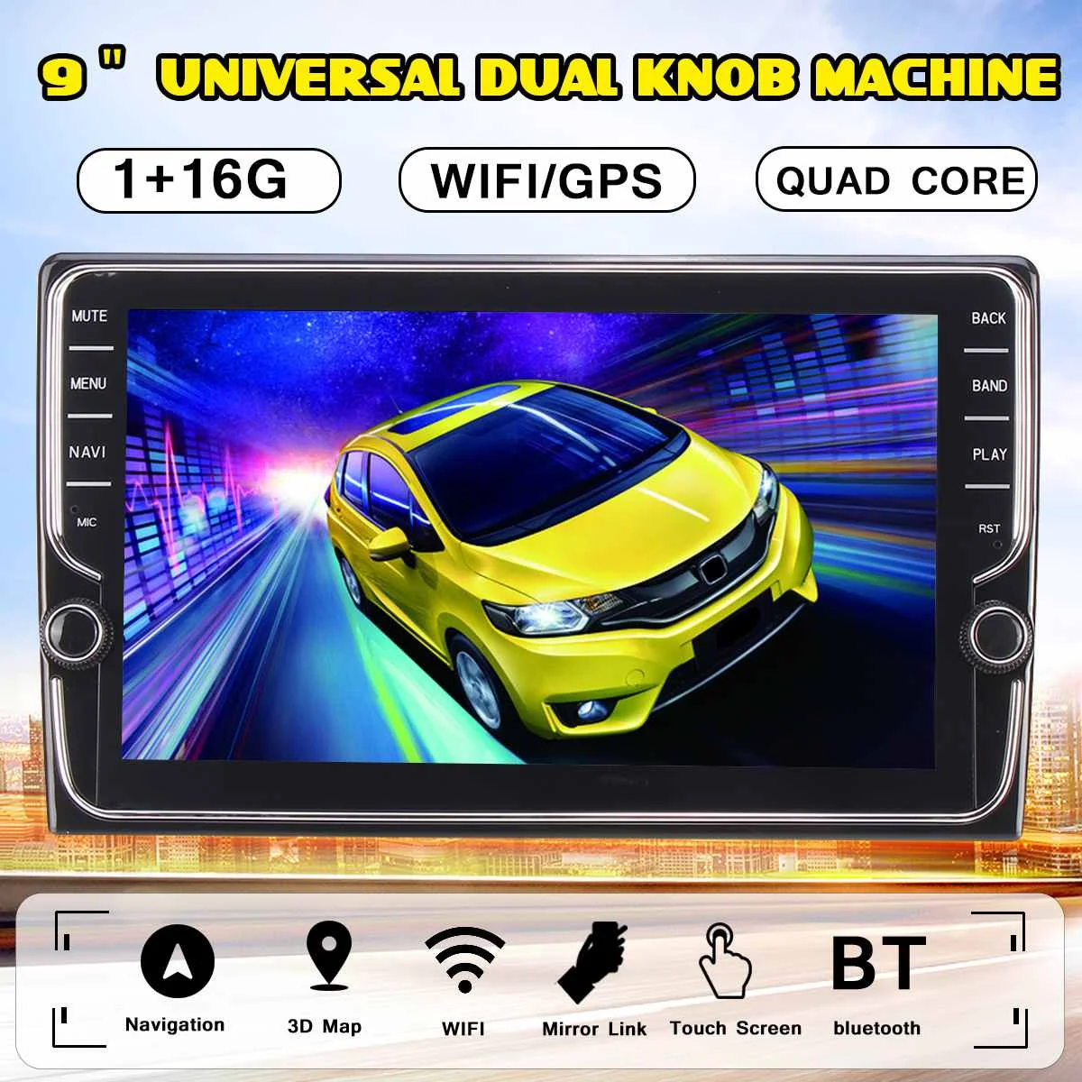 

Car Multimedia Player 9" Stereo 2 Din for Android 8.1 with Dual Knob Wifi bluetooth GPS Nav Touchscreen Radio Player 1G/2G