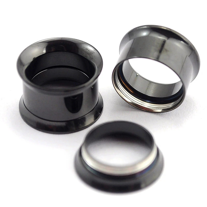 2pcs Stainless steel anodized black double flare screw ear plug gauges
