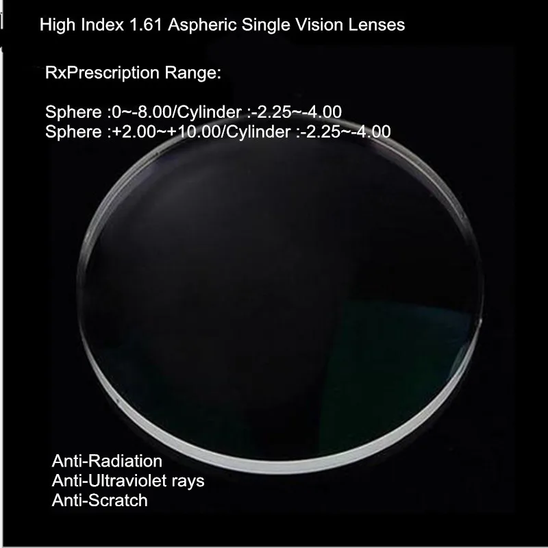 Index 1.61 Aspheric High Cylinder Prescription Gasses Customized Myopia/Presbyopia Glasses