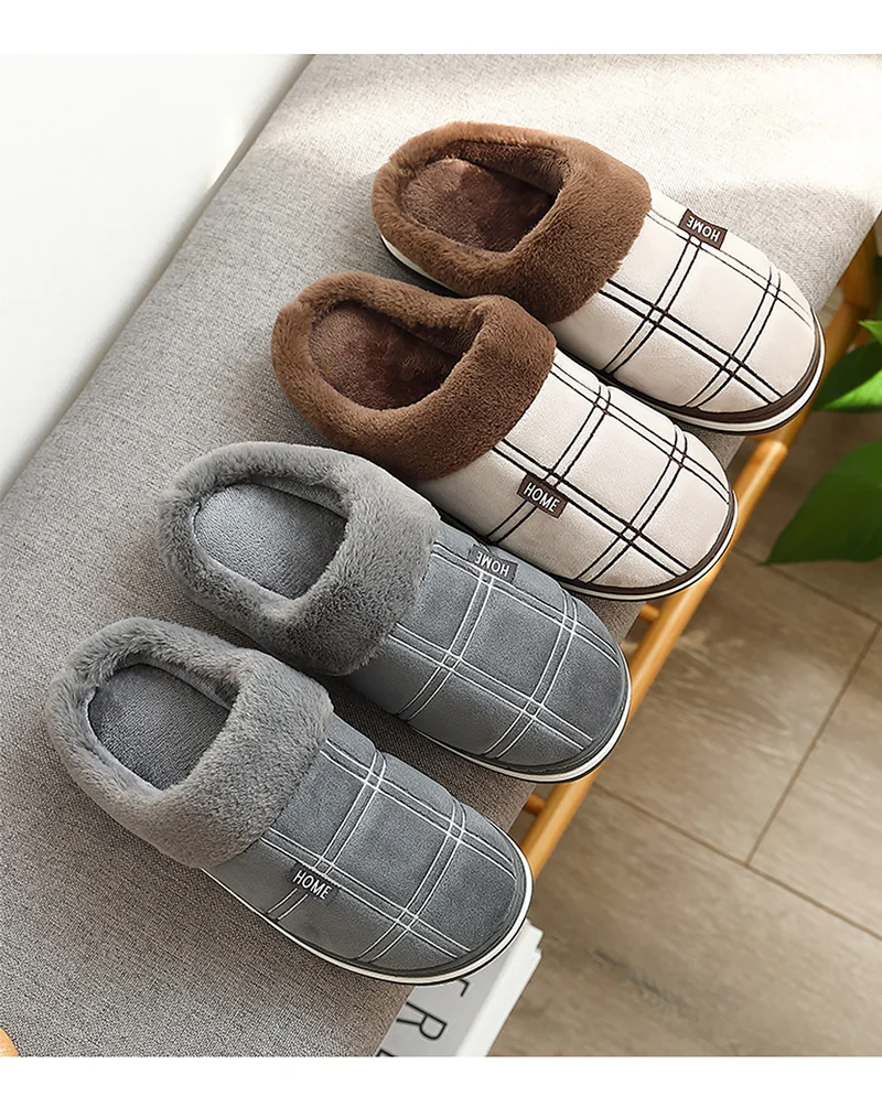 Men's slippers Winter Velvet Sewing Suede Indoor shoes for male Antiskid Anti Odor Short Plush Home Cozy Fur slippers men