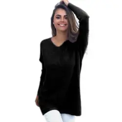 Vestido 2019 черный однотонный Повседневный свободный длинный рукав v-образный вырез джемпер вязаный свитер теплый зимнее пальто женские Blusas