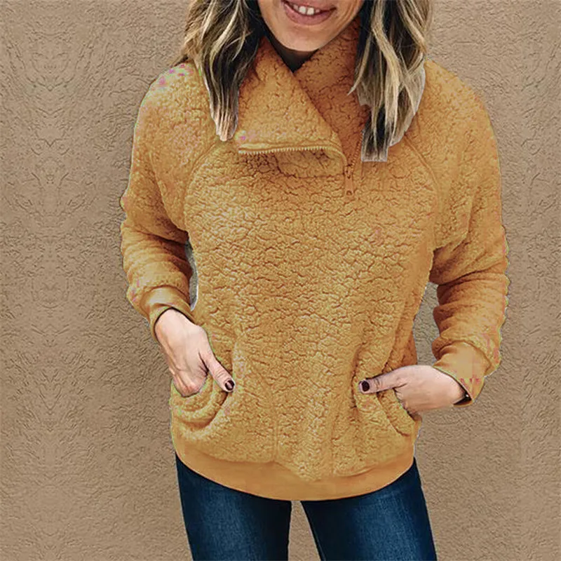 Sherpa Sweater Women Winter Turtleneck Pullovers Fluffy Fleece Zipper Collar Tops Female Winter Coat Street Sweaters Sherpa Sweater Women Winter Turtleneck Pullovers Fluffy Fleece Zipper Collar Tops Female Winter Coat Street Sweaters