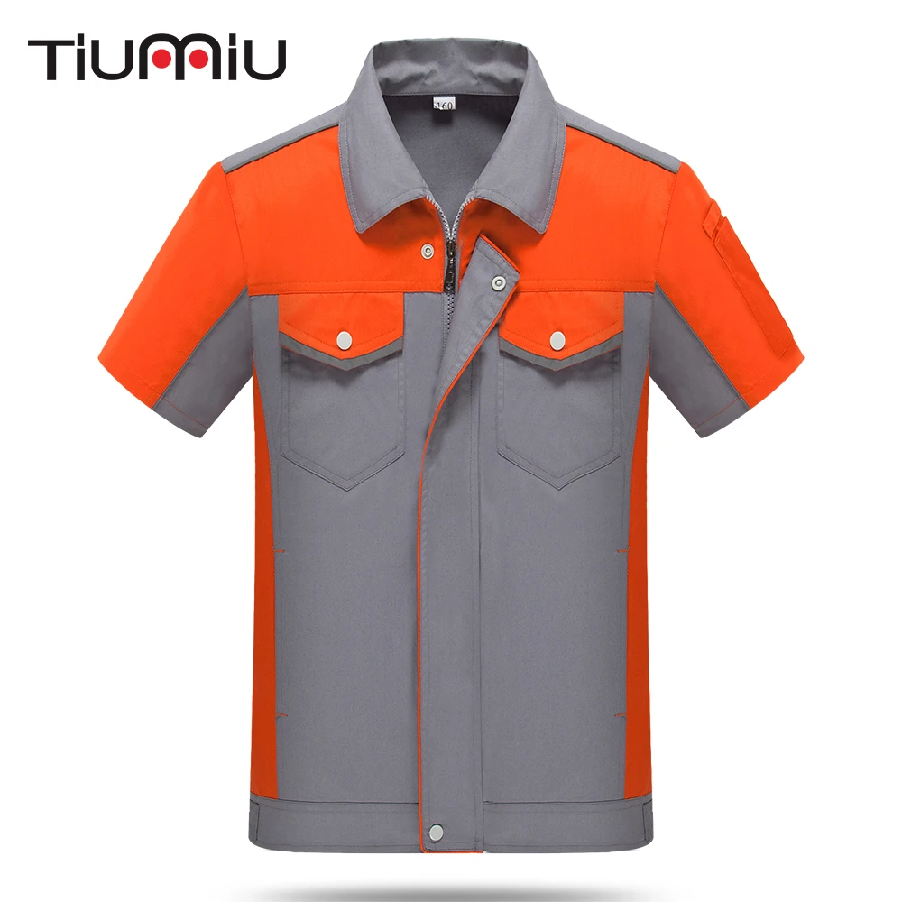 

Wholesale High Quality Men Workshop Wear Clothes Unisex Summer Short Sleeves Two Pieces Set Repairment Service Patchwork Jackets