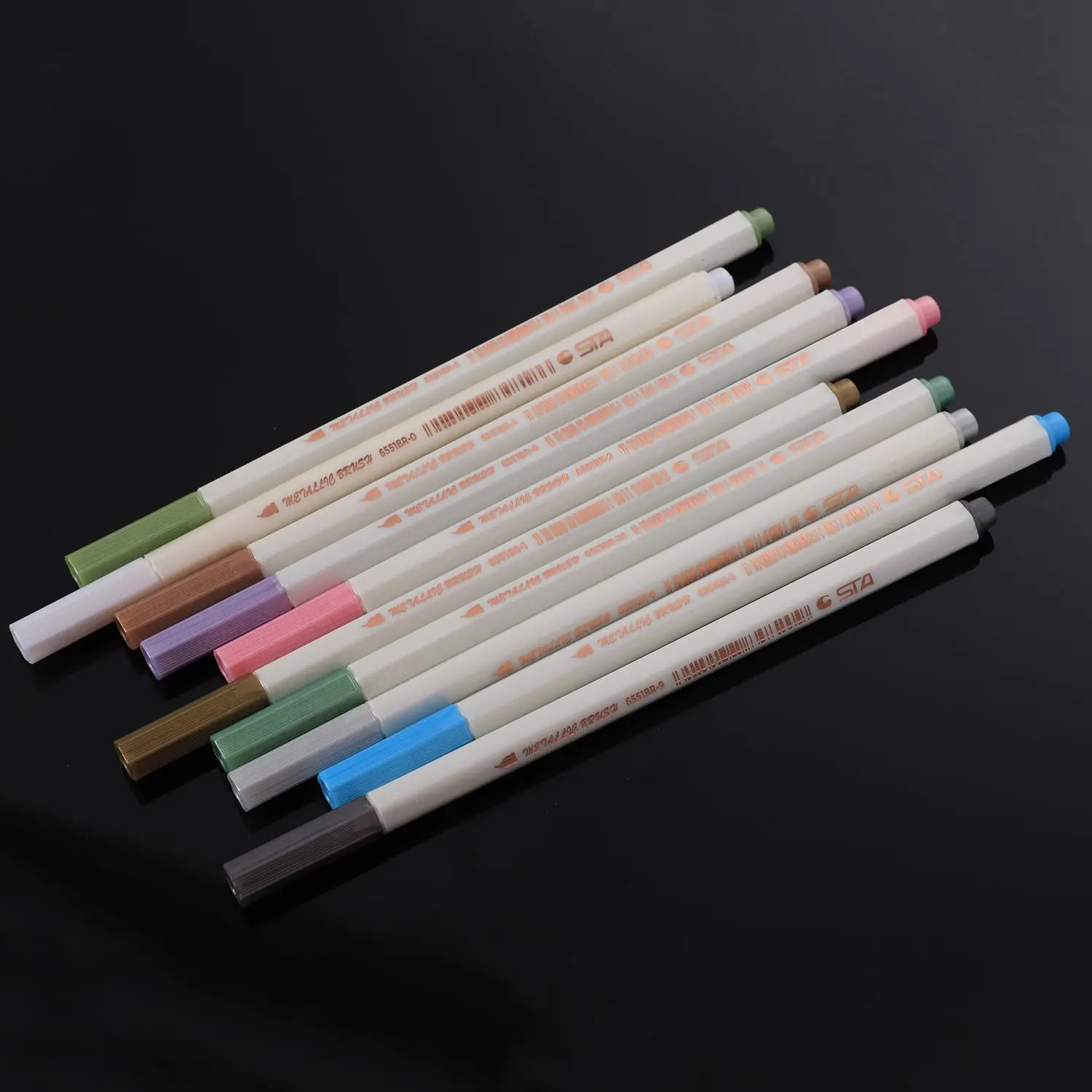 

Hot sale STA 10 Colors Lot Metallic Marker Pen DIY Scrapbooking Crafts Soft Brush Pen Art Marker Pen For Stationery School Sup