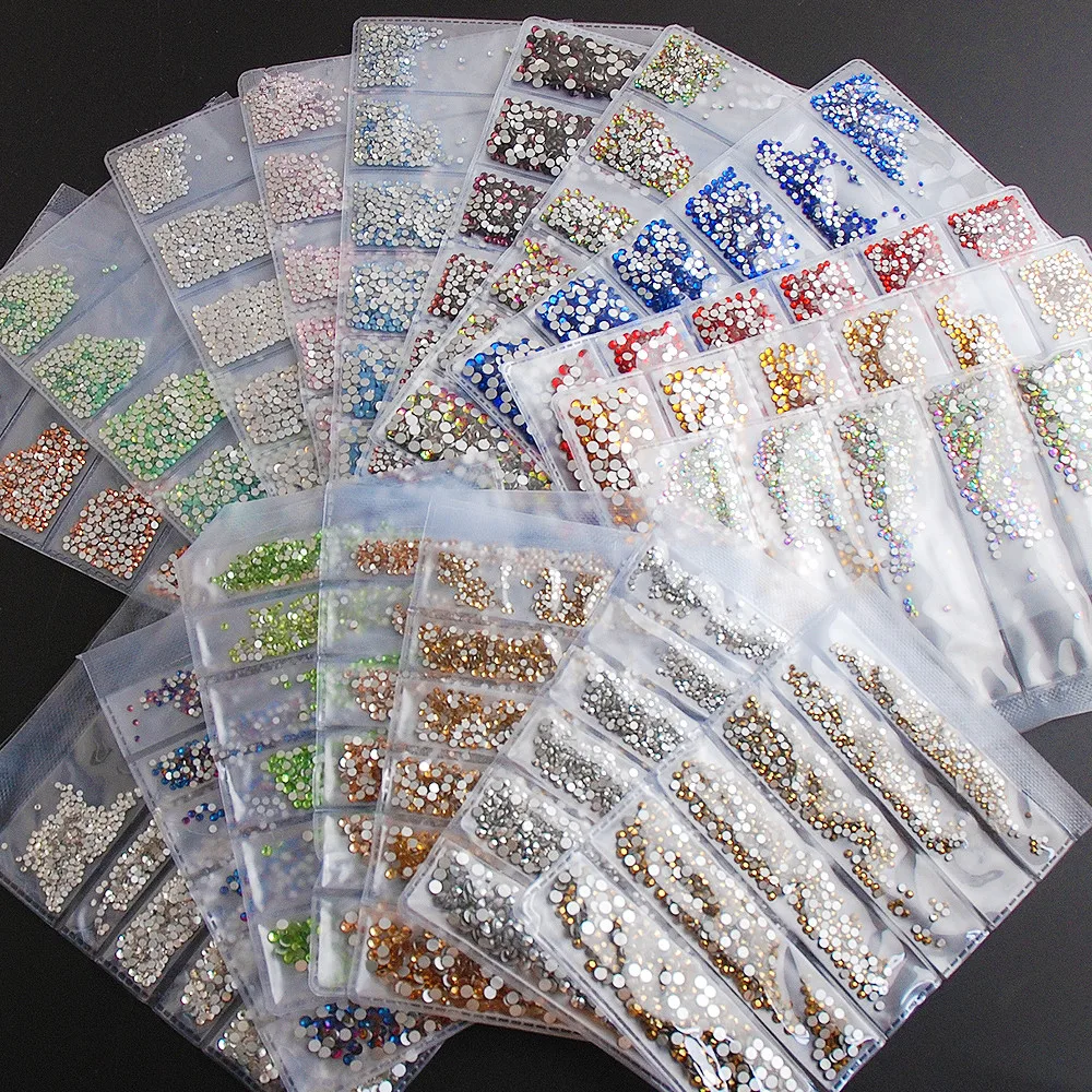 

6 size all 1728pcs Rhinestones 14 Colors ss3-ss10 Non HotFix FlatBack Glass Nail Art Rhinestones Nail Scrapbook Decorations