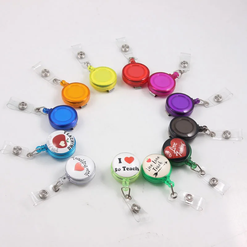 

2018 Teaching With Heart Retractable Ski Pass ID Card Badge Holder Reel Pull Key Name Tag Card Holder Keychain For Teacher