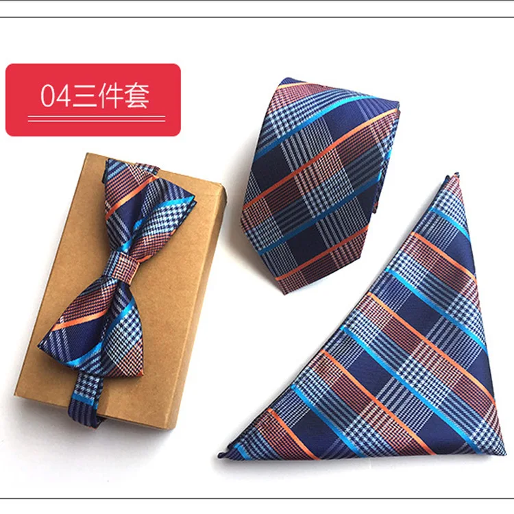  3 PCS/set Man Polyester Silk Bowtie Pocket Square Tie Suit Set Hanky Groom Wedding Suits Business H